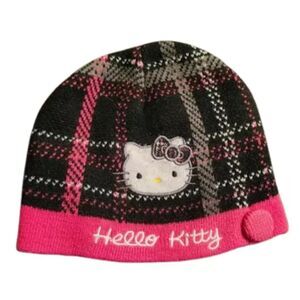 Vintage Hello Kitty Black, Pink And White Plaid Y2K Beanie/Hat 072124